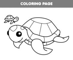 jogo de educação para crianças, página de coloração de desenho animado bonito, arte de linha de tartaruga, planilha subaquática para impressão vetor