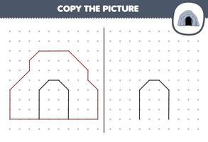 jogo de educação para crianças copiar imagem de caverna de desenho animado conectando a planilha de natureza imprimível de ponto vetor