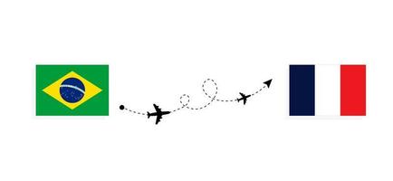 voo e viagem do Brasil para a França pelo conceito de viagens de avião de passageiros vetor