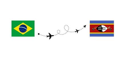 voo e viagem do brasil para eswatini pelo conceito de viagem de avião de passageiros vetor