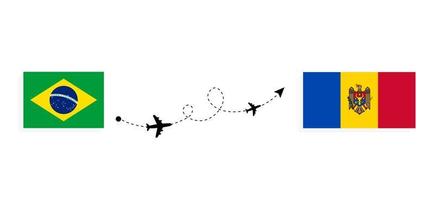 voo e viagem do brasil para a moldávia pelo conceito de viagem de avião de passageiros vetor