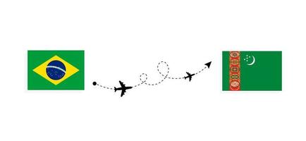 voo e viagem do Brasil para o Turcomenistão pelo conceito de viagem de avião de passageiros vetor