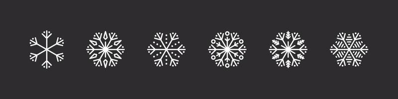 conjunto de flocos de neve. flocos de neve brancos sobre um fundo escuro. sinais de natal. lindamente flocos de neve. ilustração vetorial vetor