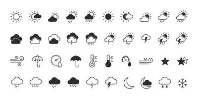 conjunto de ícones do tempo. ícones de previsão do tempo em estilo simples. ilustração vetorial vetor
