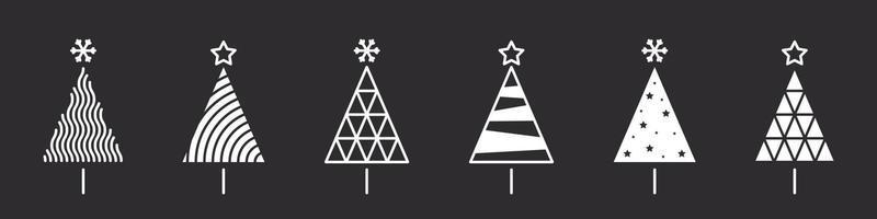 árvores de Natal. ícones modernos de natal. sinais de natal. árvores de natal brancas em um fundo escuro. ilustração vetorial vetor