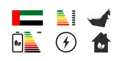 distintivos de eficiência energética dos Emirados Árabes Unidos. ícones de desempenho energético. gráfico de classificação de energia. ilustração vetorial vetor