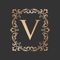 logotipo de carta de luxo com moldura de ornamento barroco vintage vetor