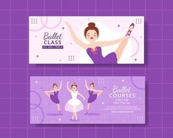 balé ou bailarina banner horizontal ilustração plana de modelos de plano de fundo desenhado à mão vetor