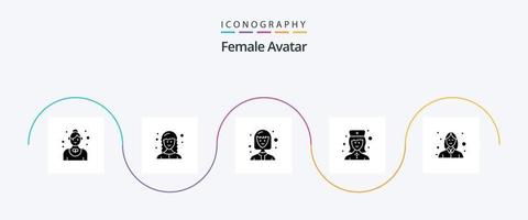 pacote de ícones de glifo 5 de avatar feminino, incluindo feminino. enfermeira. desenvolvedor web. enfermeira hospitalar. enfermeira feminina vetor