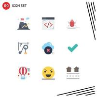 conjunto de cores planas de interface móvel de 9 pictogramas de excluir erros de máquinas científicas dispositivos científicos editáveis elementos de design vetorial vetor