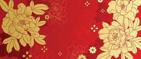 vetor de fundo padrão de estilo de luxo oriental japonês e chinês. arte de linha de flor de peônia oriental dourada tradicional e fundo padrão chinês. ilustração de design para papel de parede, cartão, pôster.