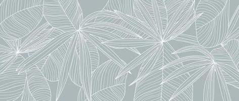 folhagem botânica linha arte fundo ilustração em vetor. palmeira tropical deixa o fundo do teste padrão do contorno do desenho branco. design para papel de parede, decoração de casa, embalagem, impressão, pôster, capa, banner. vetor