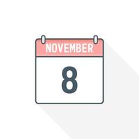 ícone de calendário de 8 de novembro. 8 de novembro ilustrador de vetor de ícone de mês de data de calendário