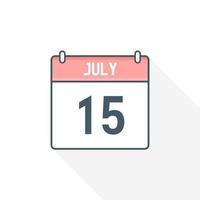 ícone do calendário de 15 de julho. 15 de julho data do calendário mês ícone ilustrador vetorial vetor