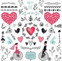vetor mão desenhada doodle coleção de amor, ícones esboçados de ilustração. grande conjunto para dia dos namorados, dia das mães, casamento, amor e eventos românticos. quadros, louros, florais, design vintage