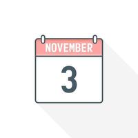 ícone de calendário de 3 de novembro. 3 de novembro data do calendário mês ícone ilustrador vetorial vetor