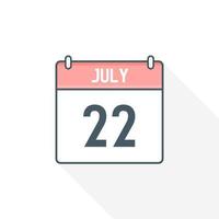 ícone do calendário de 22 de julho. 22 de julho data do calendário mês ícone ilustrador vetorial vetor