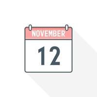 ícone do calendário de 12 de novembro. 12 de novembro data do calendário mês ícone ilustrador vetorial vetor