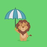 lindo leão segurando guarda-chuva vetor