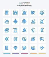 pacote criativo de ícones azuis do Ramadã 25, como o Islã. velozes. lua. rezar. instrumento vetor