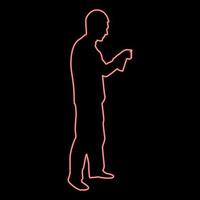 homem de néon usando água pulverizada no jardim de rega masculino usando aspersor de mão segurando o braço pente especial cor vermelha imagem de ilustração vetorial estilo plano vetor
