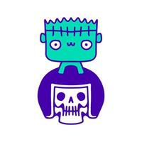 doce bebê zumbi e arte de doodle de crânio de cavaleiro, ilustração para camiseta, adesivo ou mercadoria de vestuário. com pop moderno e estilo kawaii. vetor