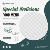 menu de comida deliciosa e modelo de postagem de mídia social de restaurante vetor
