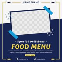 menu de comida deliciosa e modelo de postagem de mídia social de restaurante vetor