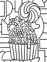 desenho de muffin com comida doce doce para colorir vetor