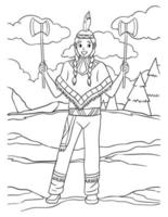 desenho de índio nativo americano com tomahawk para colorir vetor