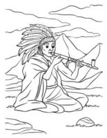 desenho de índio nativo americano com calumet para colorir vetor