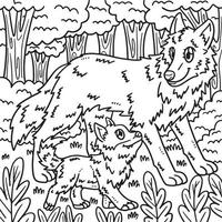 desenho de mãe lobo e bebê lobo para colorir para crianças vetor