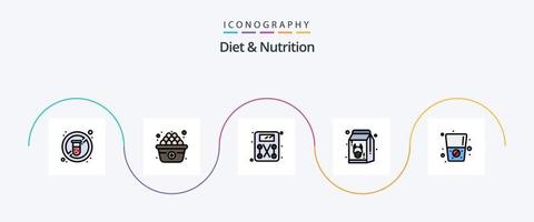 linha de dieta e nutrição cheia de pacote de 5 ícones planos, incluindo bebida. dieta. escala. leite. fresco vetor