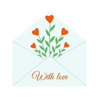 envelope com corações de flores. texto com amor. ilustração vetorial. design para dia dos namorados e dia da mulher. vetor