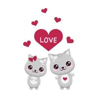 lindo casal de gatinhos apaixonados. cartão de dia dos namorados. ilustração vetorial vetor