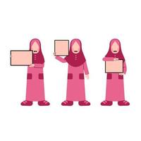 conjunto de garoto hijab segurando tabuleiro vazio vetor