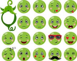 conjunto de ervilhas verdes com diferentes expressões