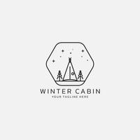 um logotipo hexagonal contendo uma cabana com árvores e neve. vetor