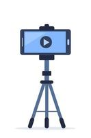 smartphone com tripé para streaming de vídeo. ilustração vetorial. vetor