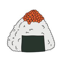 mão desenhada onigiri clipart. fast food japonês feito de arroz. bolinho de arroz com alga nori vetor