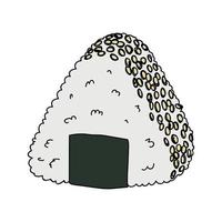 mão desenhada onigiri clipart. fast food japonês feito de arroz. bolinho de arroz com alga nori vetor