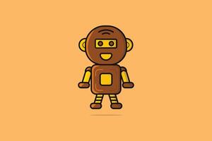 ilustração em vetor robô personagem de desenho animado. conceito de ícone de robô de tecnologia. design de vetor de símbolo de personagem de mascote de robô ajudante fofo. robô inteligente com sombra no design de logotipo de fundo laranja.