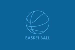 design de logotipo de contorno de bola de basquete. objeto de esporte e conceito de ícone de equipamento. design de vetor de símbolo de treinamento esportivo sobre fundo azul.