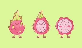 conjunto de personagens de fruta do dragão kawaii vetor
