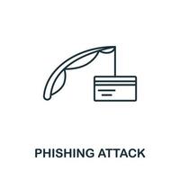 ícone de ataque de phishing da coleção de segurança cibernética. ícone de ataque de phishing de linha simples para modelos, web design e infográficos vetor