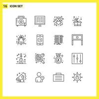 pacote de 16 contornos modernos, sinais e símbolos para mídia impressa na web, como caixa, costelas, marca de seleção, coração, elementos de design de vetores editáveis