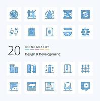 20 pacotes de ícones de cor azul para desenvolvimento de design, como desenvolvimento de programação de lápis de arquivo compactado vetor