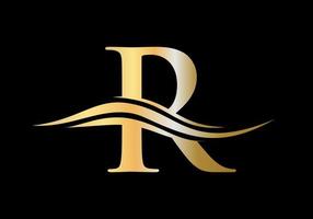 design do logotipo da letra r. r logotipo com conceito de onda de água vetor
