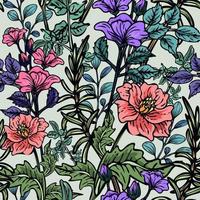 desenhado à mão elegante padrão colorido sem costura com ilustração de design floral botânico vetor