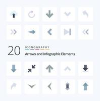 Pacote de ícones de cores planas de 20 setas, como para baixo, para cima, download vetor